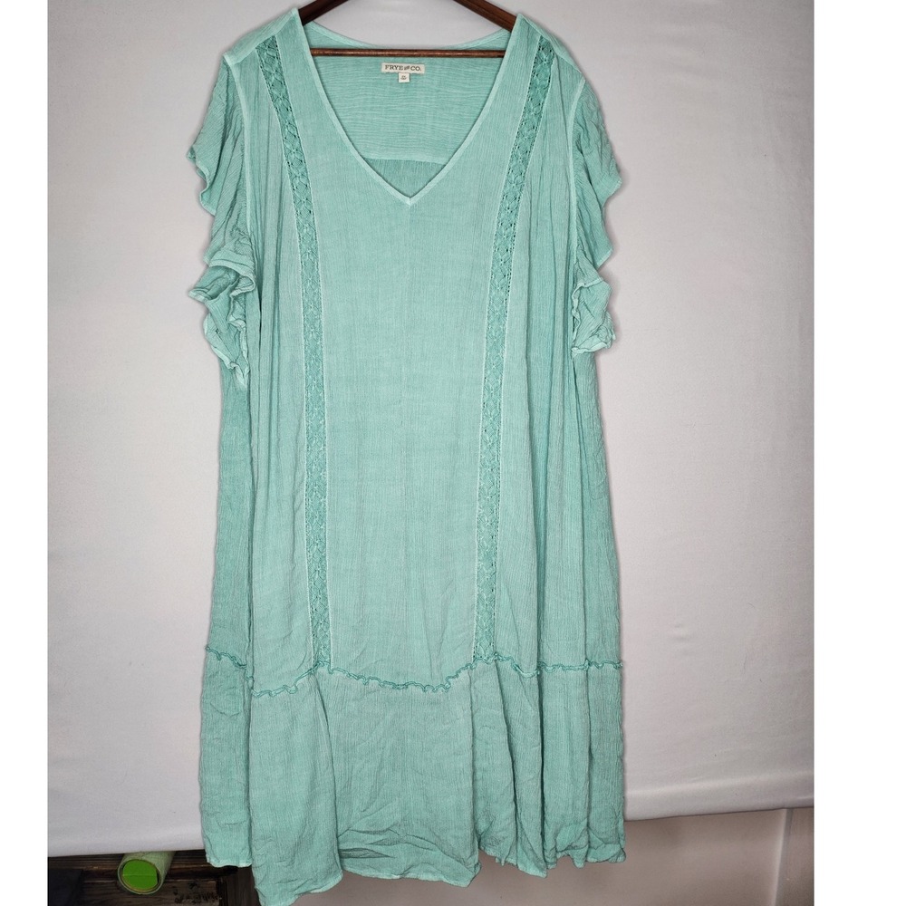 Frye & Co Green Crystal Springs‎  2X Lined V Neck Ruffle Sleeves Easter
